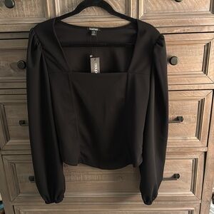 Black Boohoo Square Neck Long Sleeve Corset Top